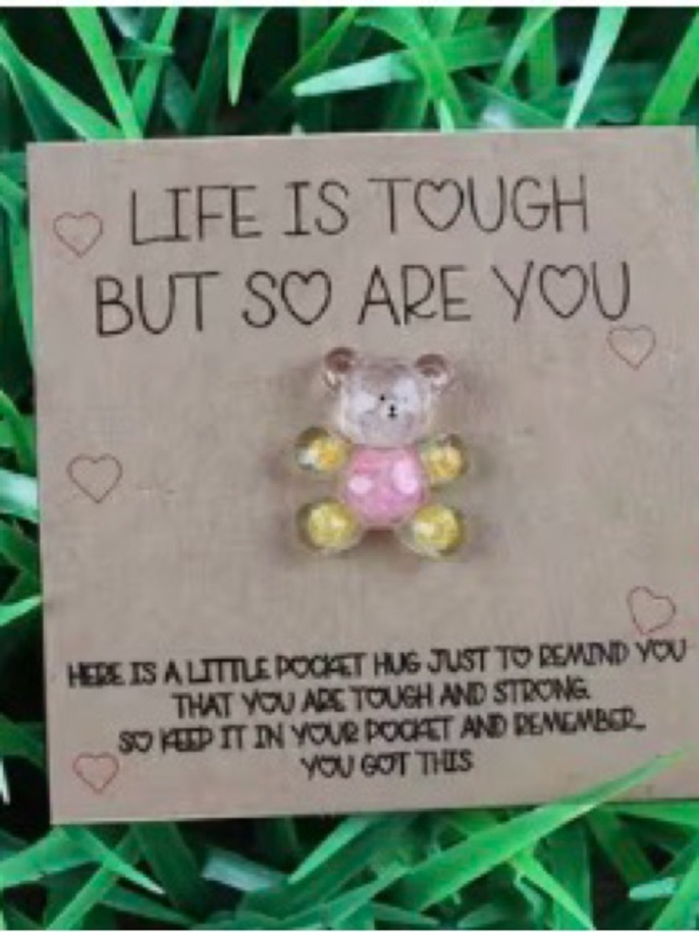 Pocket Hug Bear-Pink and Yellow Tiny Tokens